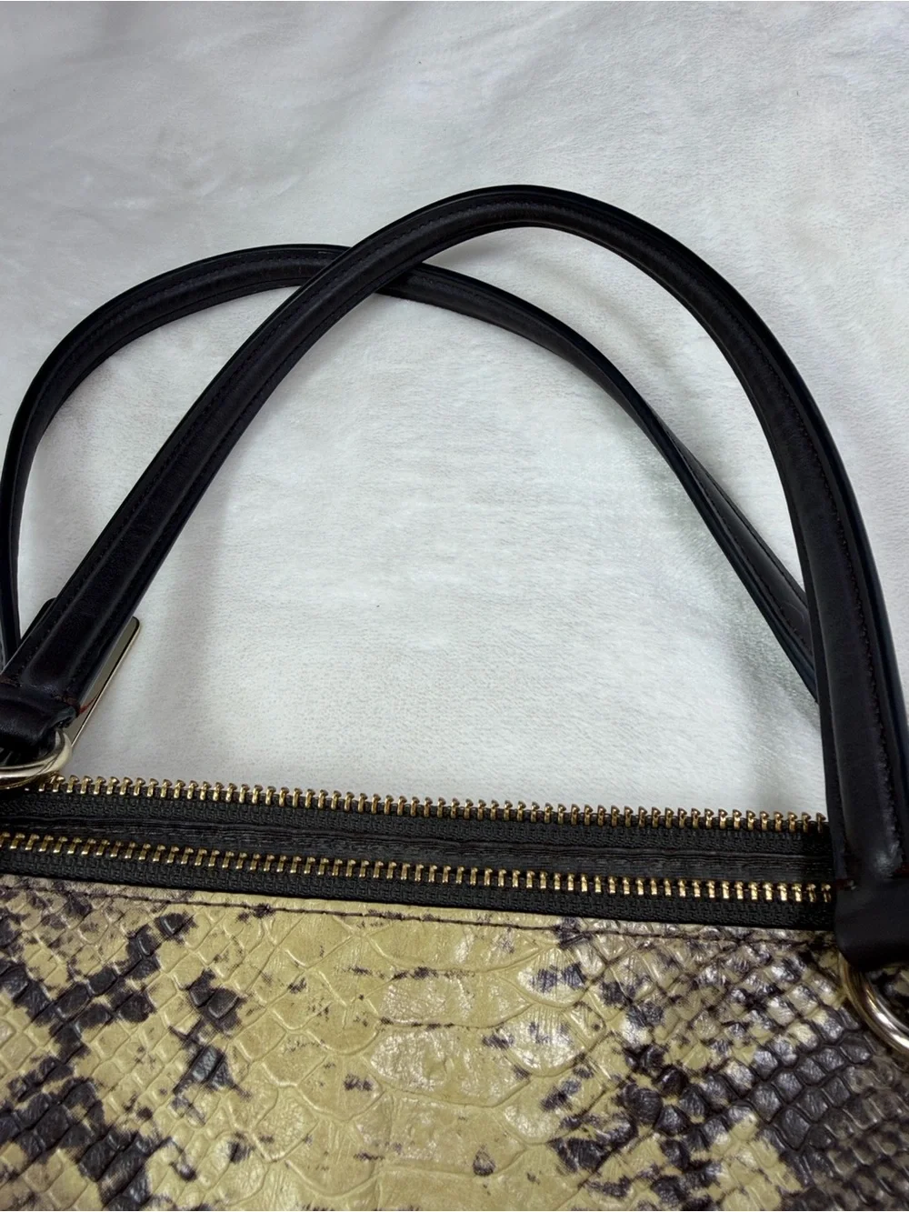 Coach Snake Print Satchel Handbag Brown Tan Leather Trim Gold Hardware